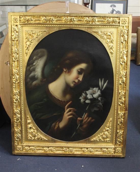 After Carlo Dolci (1616-1686) Angel holding a lily stalk 28 x 22in.